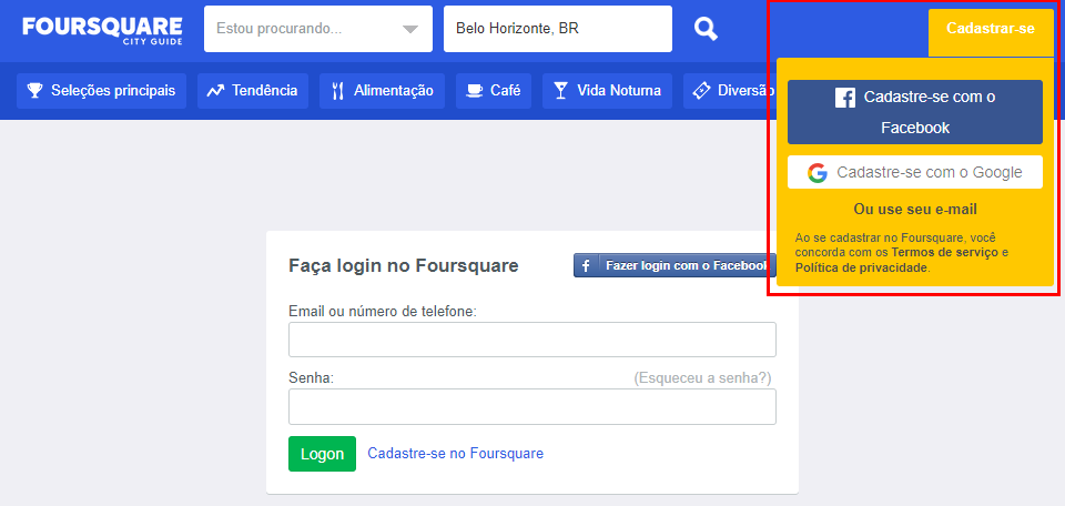 Passo 1 Foursquare