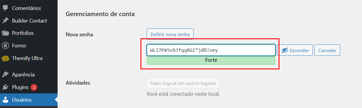 Senha forte - WordPress